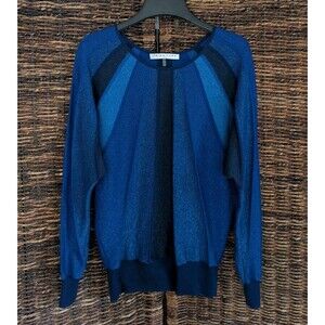 Trina Turk Wool Blend Metallic Sweater Medium Blue New Year's Eve Holiday Party